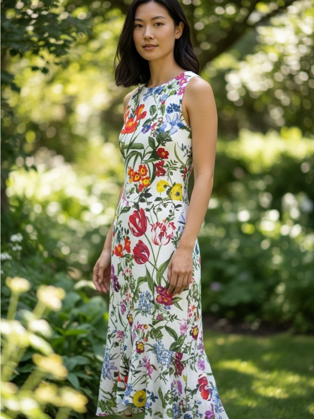 Maggy London Size 0 Floral Sleeveless Fit & Flare Midi Dress